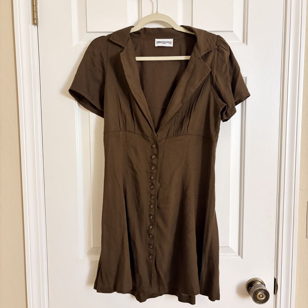 Princess Polly Pique Button Down Mini Dress Brown NWT - Picture 6 of 12